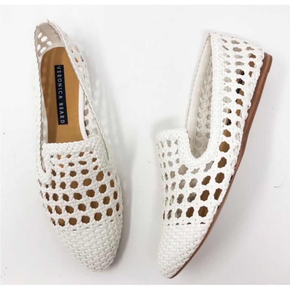 VERONICA BEARD Griffin Loafers White Woven Flats Off White Slip on Leather 5.5